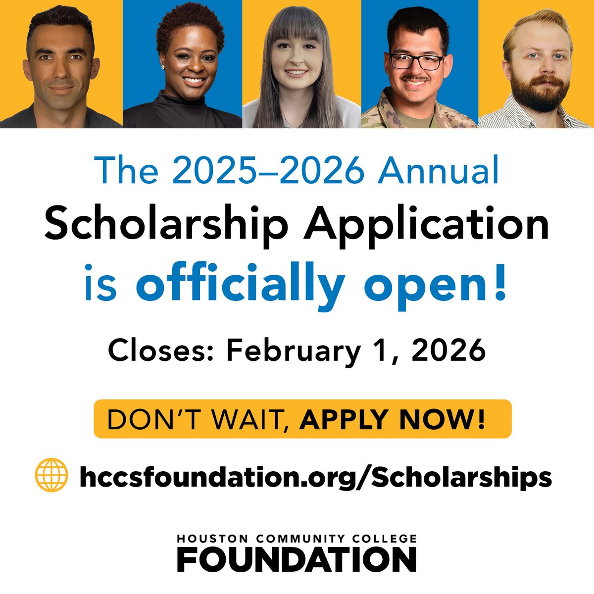The 2025-2026 Annual Scholarship Application is officially open! 
Don’t wait, apply today!
hccsfoundation.org/Scholarships