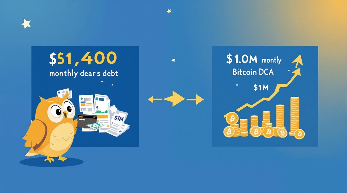 ow1ess's tweet photo. 🦉 The math that changed my perspective:
Currently paying $1,400/month in debt payments. In 2 years when I'm debt-free, that same $1,400 goes into $BTC. https://t.co/YNrwDaS63P