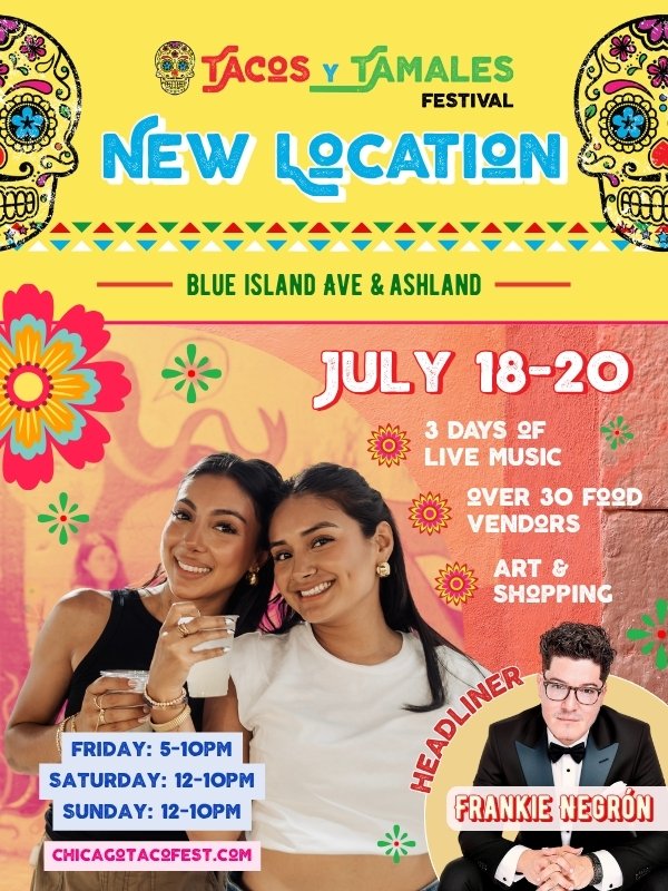 🌮🎶 #TacosyTamales Festival is BACK!
July 18–20 | #Pilsen, #Chicago

bit.ly/4lvH61E

#Tacos, #tamales, #micheladas, #music, #art &amp; more — all in one epic #weekend celebrating Latin culture. Free entry, good vibes.

#PilsenChicago #Latinos #Festival #summer