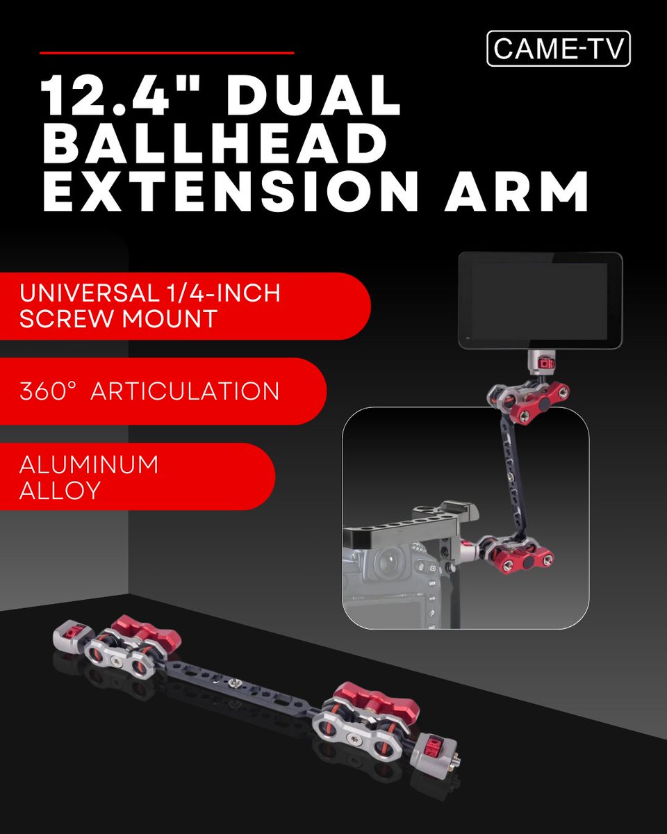 CameTV's tweet image. Lock it. Flex it. Shoot it. 🎥
The #CAMETV 12.4" #MagicArm gives you 360° adjustability with dual ballheads and solid locking power. Mount #monitors, #lights, #mics—whatever your rig needs!

More Info:
cametv.info/CTVArmExtension

Amazon Store:
cametv.info/CtvAmazonStore