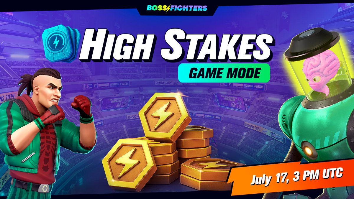 🚨 High Stakes Mode is almost here! 🚨

🗓️ Launches Thursday, July 17 at 3 PM UTC
Stake Arena Tickets to unlock special matches with better rewards.

🎯 Get the Pre-Order Pack openloot.com/sales/boss-fig…
📖 High Stakes Mode Article
medium.com/@PlayBossFight…

See you in the arena! 💥