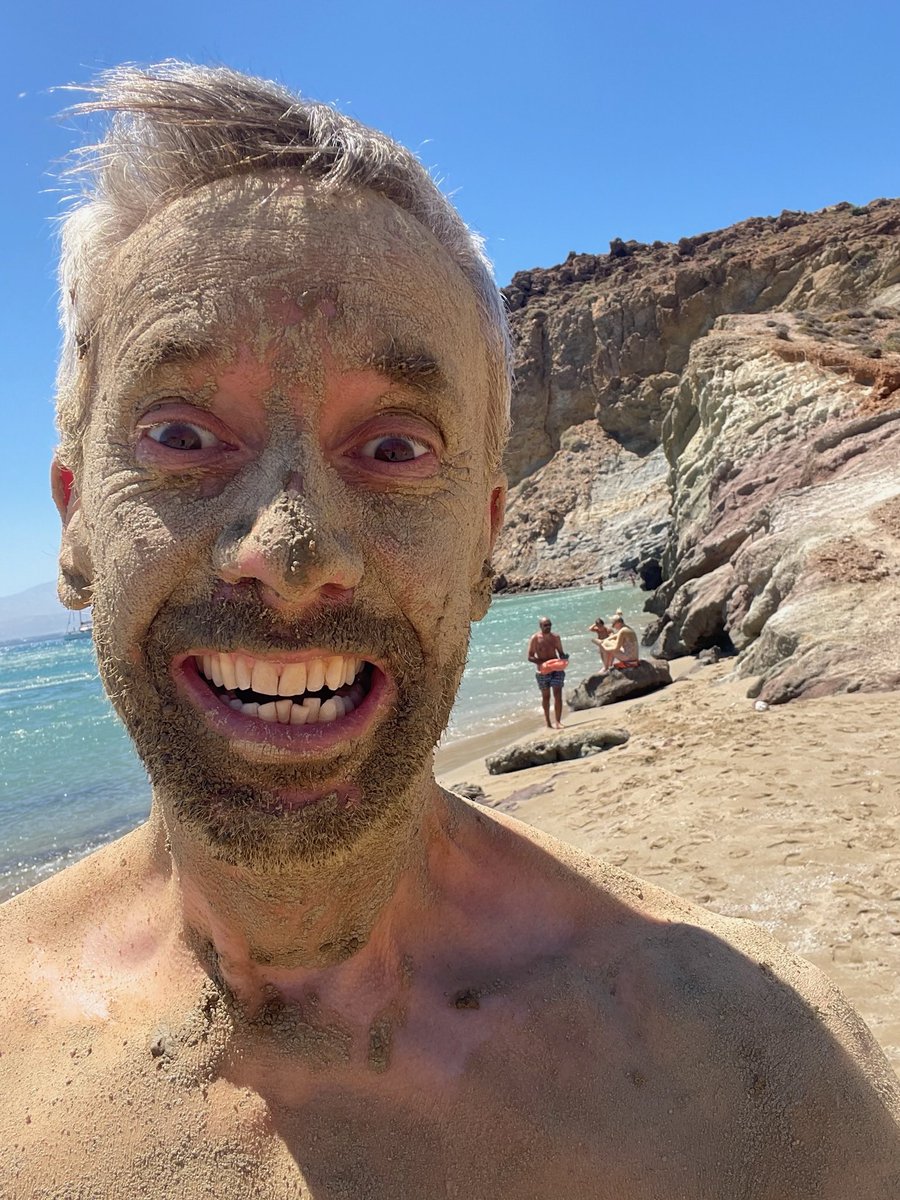 smead2's tweet image. Went to Kalogeros beach where you can make a face mask from the clay cliffs. I wasn’t going to participate but skincare is skincare.