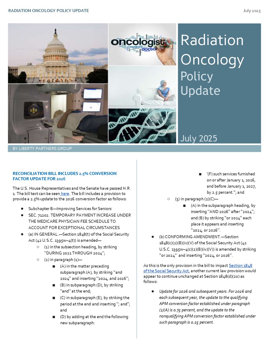 ACRORadOnc's tweet image. The July issue of the #RadiationOncology Policy Update is now posted on our #ACROAdvocacy webpage. This issue covers a variety of topics including several articles on H.R. 1. Visit acro.org/advocacy (member log-in required) to access this and other #radonc advocacy content.