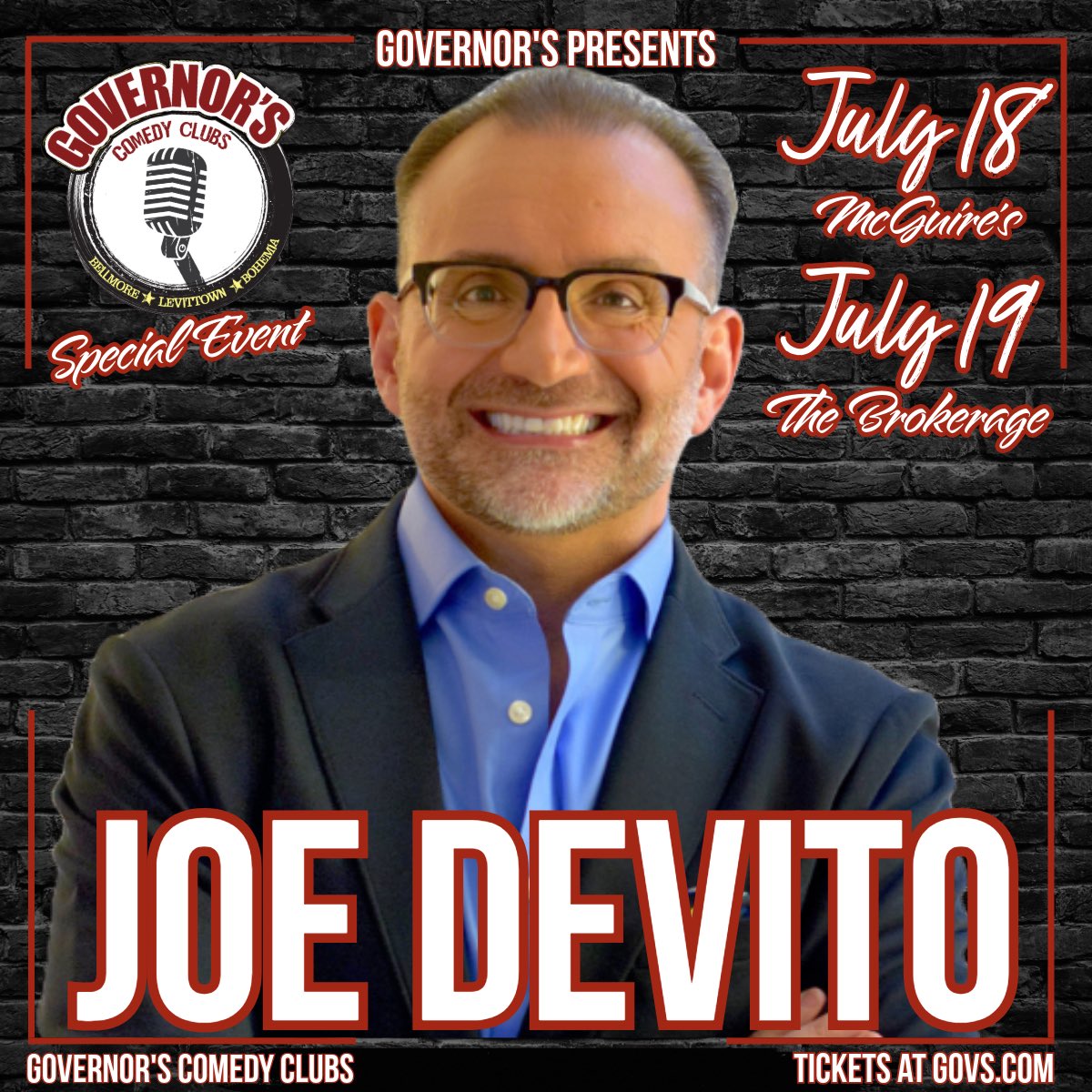 GovernorsComedyClub (@comedygovs) on Twitter photo 🔥🔥🔥 Friday and Saturday! Come laugh with the hilarious <a href="/JoeDeVitoComedy/">Joe DeVito</a> in Bohemia and Bellmore! Tickets are on sale at GOVS.com 🎟️🎟️🎟️ 🔥🔥🔥 Friday and Saturday! Come laugh with the hilarious <a href="/JoeDeVitoComedy/">Joe DeVito</a> in Bohemia and Bellmore! Tickets are on sale at GOVS.com 🎟️🎟️🎟️