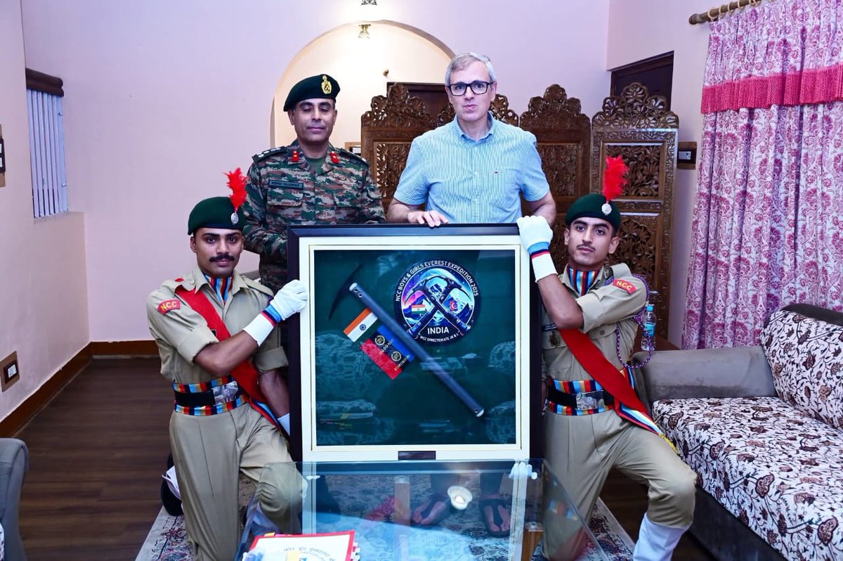 Brig Deepak Sajjan Har, NCC Group Commander, Srinagar called on Chief Minister Omar Abdullah and presented a memento as a gesture of goodwill. Chief Minister acknowledged NCC’s vital role in shaping disciplined, responsible youth. Important matters concerning NCC were also