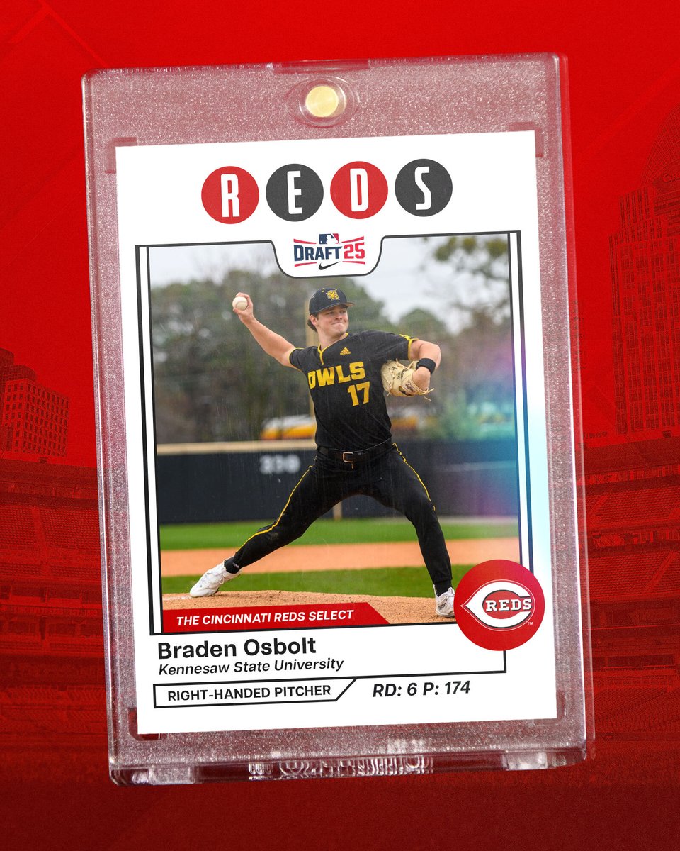 With the 174th pick in the 2025 #MLBDraft, the Cincinnati Reds select RHP Braden Osbolt.  

Welcome to Reds Country, Braden‼️