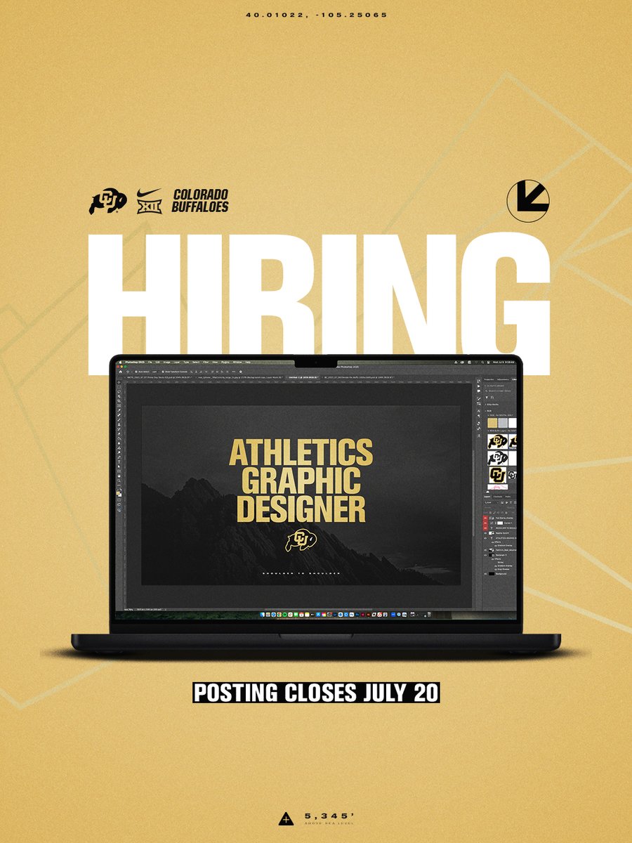 The Buffs are hiring TWO creative positions! 💻🎥🦬

Assistant AD Social Strategy &amp; Content ➡️ jobs.colorado.edu/jobs/JobDetail…
Athletics Graphic Designer ➡️ jobs.colorado.edu/jobs/JobDetail…

DMs are open for questions! Both applications close July 20.