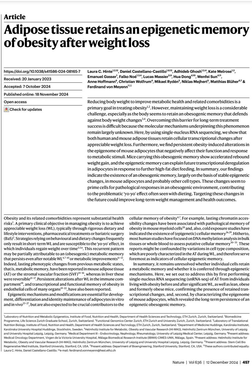 🧬 #Memoriaepigenética tras la pérdida de peso: de los #leucocitos al #tejidoadiposo en #obesidad🔬
💡 Nos alegra ver cómo una hipótesis planteada en 2019 en #EpiEndoNut (PMID: 31133015) encuentra hoy respaldo en estudios de vanguardia (<a href="/Nature/">nature</a>: PMID: 40634602, PMID 39558077)