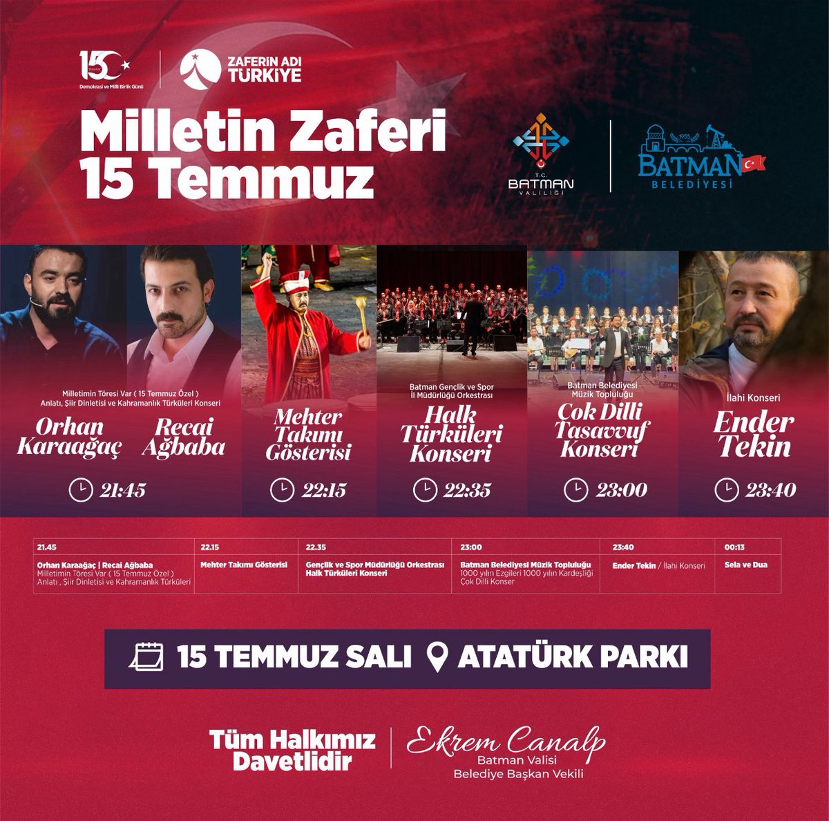 BATMAN İL TARIM VE ORMAN MÜDÜRLÜĞÜ (@batmantarim72) on Twitter photo 🇹🇷 15 Temmuz’u Unutmadık, Unutturmayacağız…
Batman Valiliğimizin 15 Temmuz Demokrasi ve Milli Birlik Günü anma programı.
#DemokrasiveMilliBirlikGünü
#15TemmuzDestanı
<a href="/TCTarim/">T.C. Tarım ve Orman Bakanlığı</a> <a href="/ibrahimyumakli/">İbrahim Yumaklı</a>
<a href="/batmanvaliligi/">Batman Valiliği</a> <a href="/MehmetA25016710/">Mehmet Aydın</a> 🇹🇷 15 Temmuz’u Unutmadık, Unutturmayacağız…
Batman Valiliğimizin 15 Temmuz Demokrasi ve Milli Birlik Günü anma programı.
#DemokrasiveMilliBirlikGünü
#15TemmuzDestanı
<a href="/TCTarim/">T.C. Tarım ve Orman Bakanlığı</a> <a href="/ibrahimyumakli/">İbrahim Yumaklı</a>
<a href="/batmanvaliligi/">Batman Valiliği</a> <a href="/MehmetA25016710/">Mehmet Aydın</a>