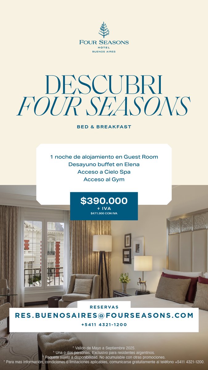 Invierno al estilo <a href="/FSBuenosAires/">Four Seasons Hotel Buenos Aires</a>  
Llegan los días fríos… y también el momento perfecto para disfrutar en familia.
#VacacionesdeInvierno 
 Ambientes cálidos, experiencias únicas y el servicio que solo Four Seasons puede ofrecer.
