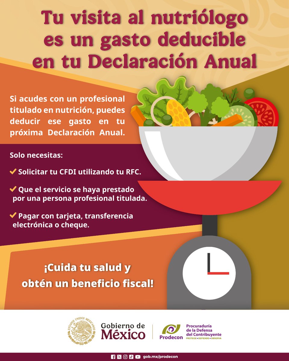 ProdeconMexico's tweet image. Si requieres información sobre las #DeduccionesPersonales 🧾 que puedes aplicar en tu próxima #DeclaraciónAnual, acércate a #PRODECON. 

📍 Visítanos en las oficinas centrales en la #Alcaldía #BenitoJuárez, en la #CDMX, o acude a cualquiera de nuestras 30 oficinas delegacionales