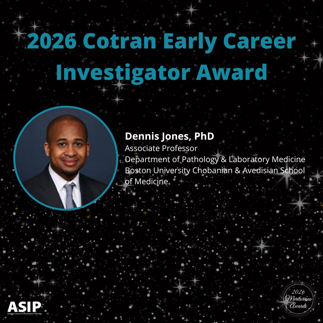 ASIPath's tweet image. The 2026 recipient of the Cotran Early Career Investigator Award is Dr. Dennis Jones, Associate Professor in the Department of Pathology & Laboratory Medicine @BUMedicine! Read the full press release loom.ly/AoBFiNk #MeritoriousAwards #Leadership #Pathobiology