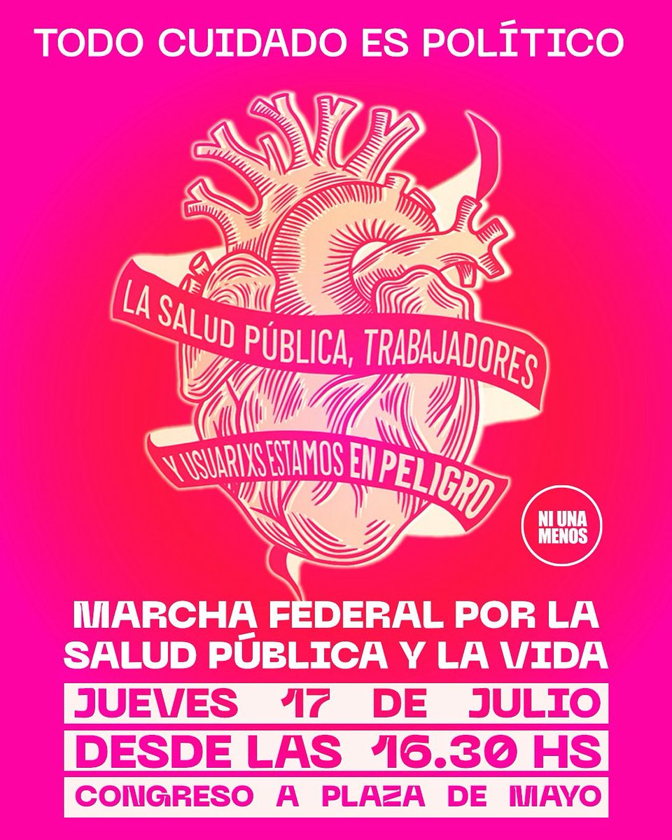 ColectivoNUM's tweet photo. 💥 Todo cuidado es político.
La salud pública está en peligro, y con ella nuestras vidas.
Está 17 de julio marchamos en defensa de la salud pública. Porque cuando el gobierno ajusta, lo que se recorta no son números: son vidas.
#LaSaludSeDefiende #NiUnaMenos https://t.co/dfpP0ZAjhF