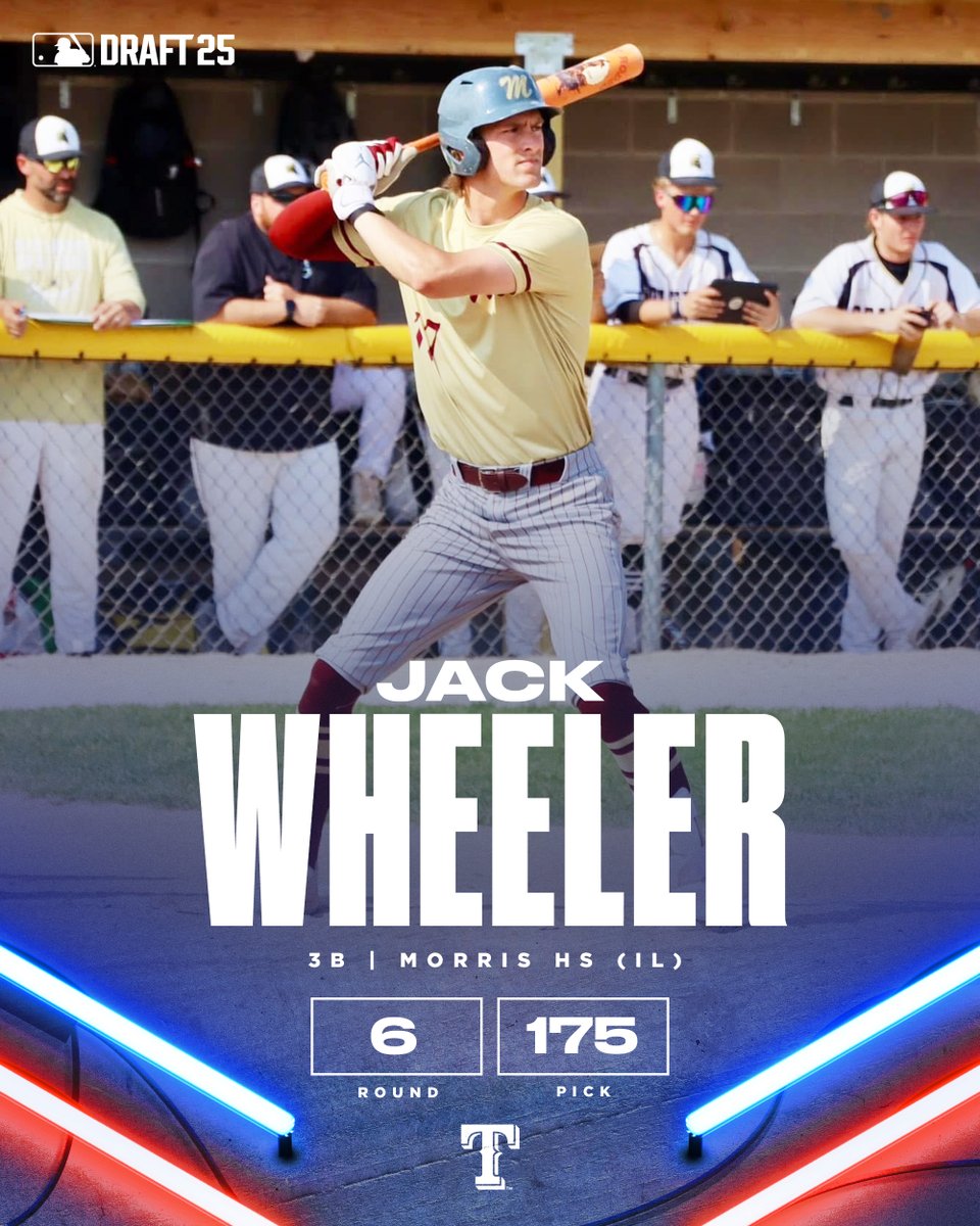 TEXPlayerDev's tweet image. With the 175th pick of the 2025 #MLBDraft, the Texas Rangers select 3B Jack Wheeler from Morris HS (IL)