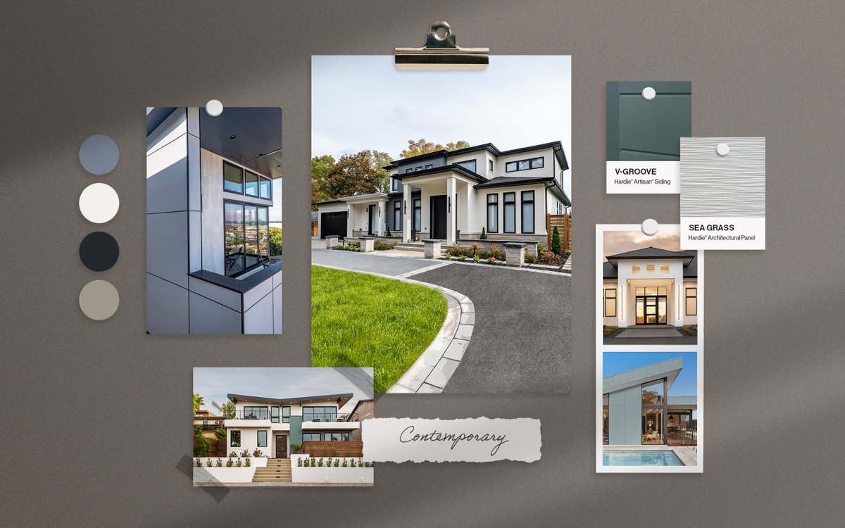 JamesHardie's tweet image. Designing your dream exterior? Start with a mood board! 🎨🏡✨
Whether you're building new or refreshing your home's curb appeal, a mood board is your secret weapon for a cohesive, stunning look. Here’s how to nail it:
✅ Define your style – We’ve curated this contemporary mood…
