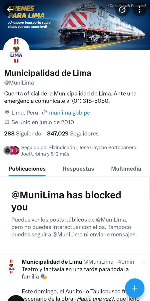 El Conde Montecristo (@ervasa2) on Twitter photo ¿La @ MuniLima me bloquea a pesar de estar prohibido por el <a href="/Poder_Judicial_/">Poder Judicial Perú</a> y por la Constitución Política del Perú?
¿Piensan que ante sus excesos me pueden callar?
Haré prevalecer mis derechos constitucionales y les exijo que se ciñan a la ley.
Ningún funcionario o entidad... ¿La @ MuniLima me bloquea a pesar de estar prohibido por el <a href="/Poder_Judicial_/">Poder Judicial Perú</a> y por la Constitución Política del Perú?
¿Piensan que ante sus excesos me pueden callar?
Haré prevalecer mis derechos constitucionales y les exijo que se ciñan a la ley.
Ningún funcionario o entidad...