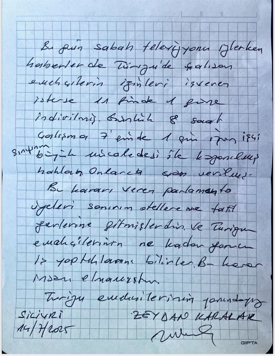 ZeydanKaralar01's tweet image. Turizm emekçilerinin yanındayız.
Bugün sabah televizyon izlerken haberlerde Türkiye'de turizm sektöründe çalışan emekçilerin izinlerinin, işveren istediği takdirde 11 günde 1 gün olarak belirlendiğini öğrendim. Günlük 8 saat çalışma, 7 günde 1 gün izin; işçi sınıfının büyük…