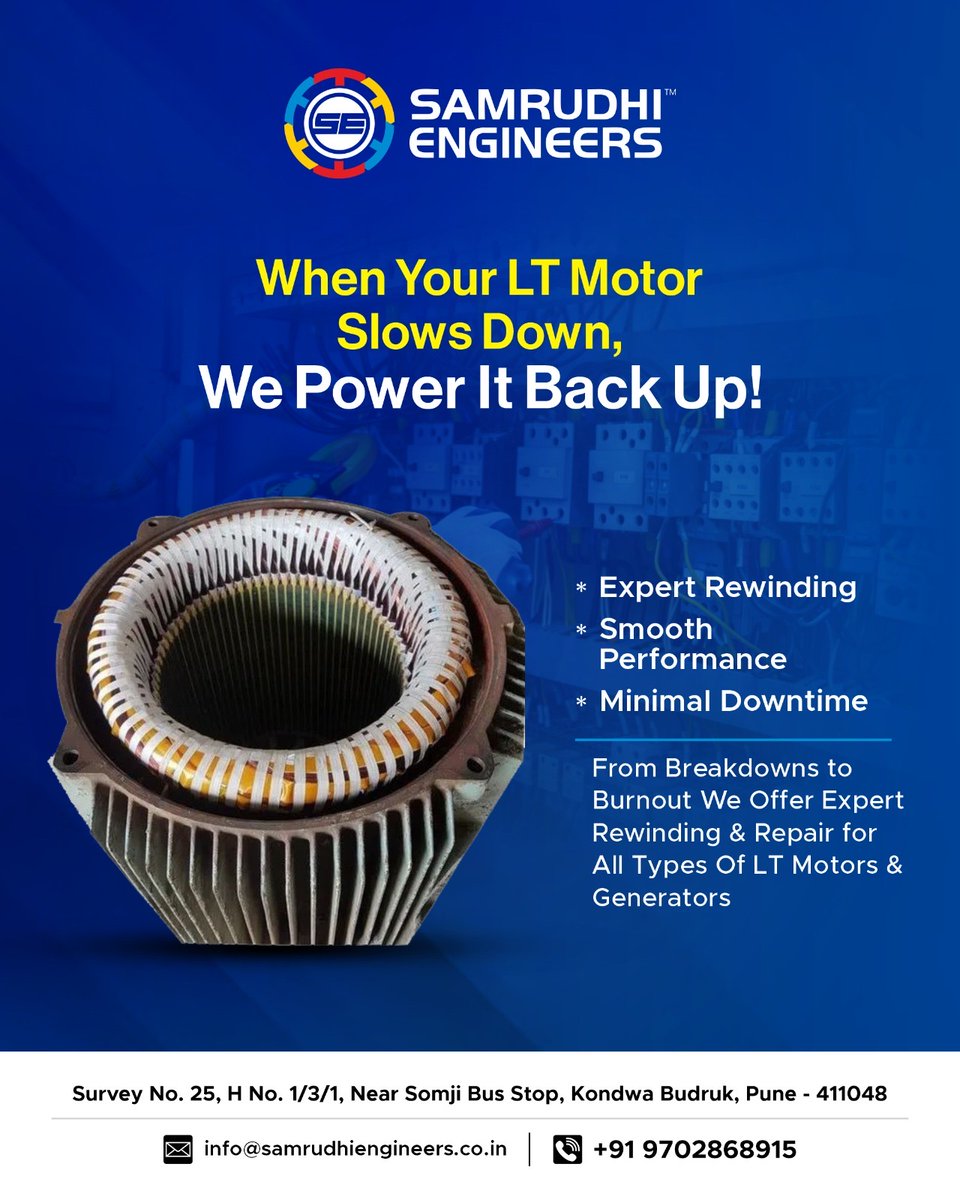 samrudhi_engr's tweet image. 🔧 LT Motor &amp;amp; Generator Rewinding/Repair Services 🔧
Get your motors back in action with Samrudhi Engineers!

💡 Expert Rewinding
⚙️ Precision Repair
⏱️ Quick Turnaround
💯 Reliable Performance

#SamrudhiEngineers #MotorRewinding #GeneratorRepair #EngineeringSolutions