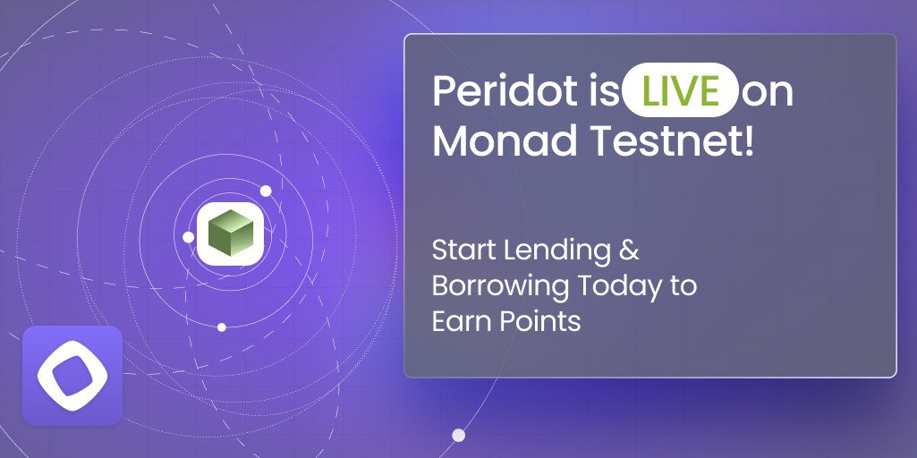 peridotprotocol's tweet image. 🚨 ATTN: Builders & Explorers - Peridot Goes LIVE Today!
🟩 We're excited to announce that Peridot has Launched on @monad_xyz Testnet!
🟪 #MONAD is one of the fastest new EVM chains, with 10,000 TPS and 1 second block times
👉 peridot.finance/app
🧵 1/3