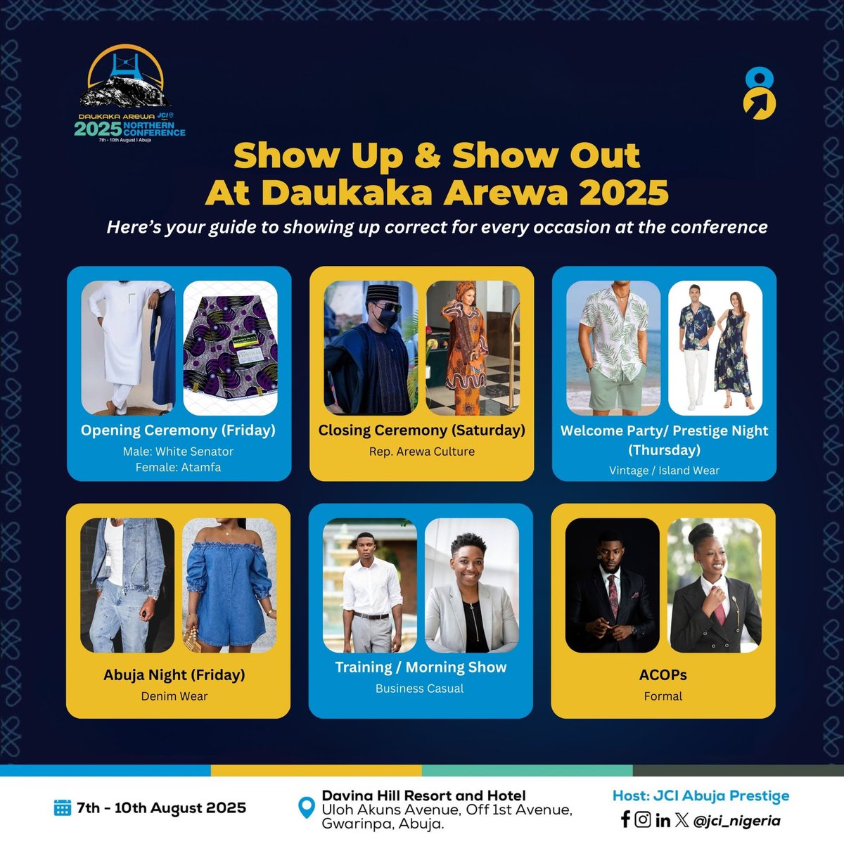 jcinnorth's tweet photo. From the Prestige Night to the Closing Ceremony, every moment is an opportunity to make a statement.

As you prepare for the most anticipated gathering of young leaders in Northern Nigeria, it’s time to get your outfits ready and show up in style. https://t.co/PSYsJXYSZD
