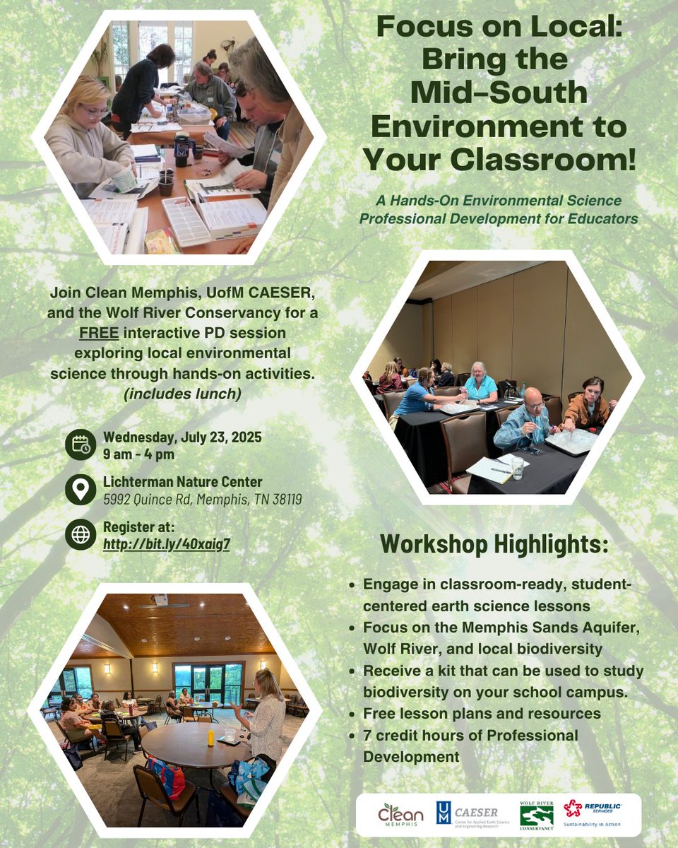 🌍 Calling all educators and those who support them! We have exciting events lined up for you!

**Tennessee Environmental Educators' Fundraiser**  
📅 Thursday, July 17th | 🕕 6:00 pm - 9:00 pm  
📍 Rotolo's Craft &amp; Crust, 681 S White Station Rd, Memphis, TN  

Join us for a