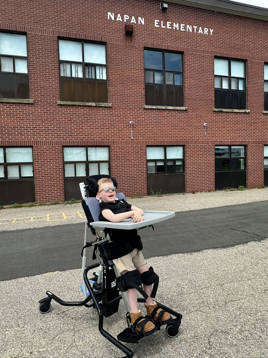 Bigdazw's tweet image. Chester’s stander is not really suited for rough surfaces however we live across the road from the school & I managed to use their carpark & driveway to take him for a little walk. He can’t see much but he loved the wind & sound of tractors going past. #MightyChester