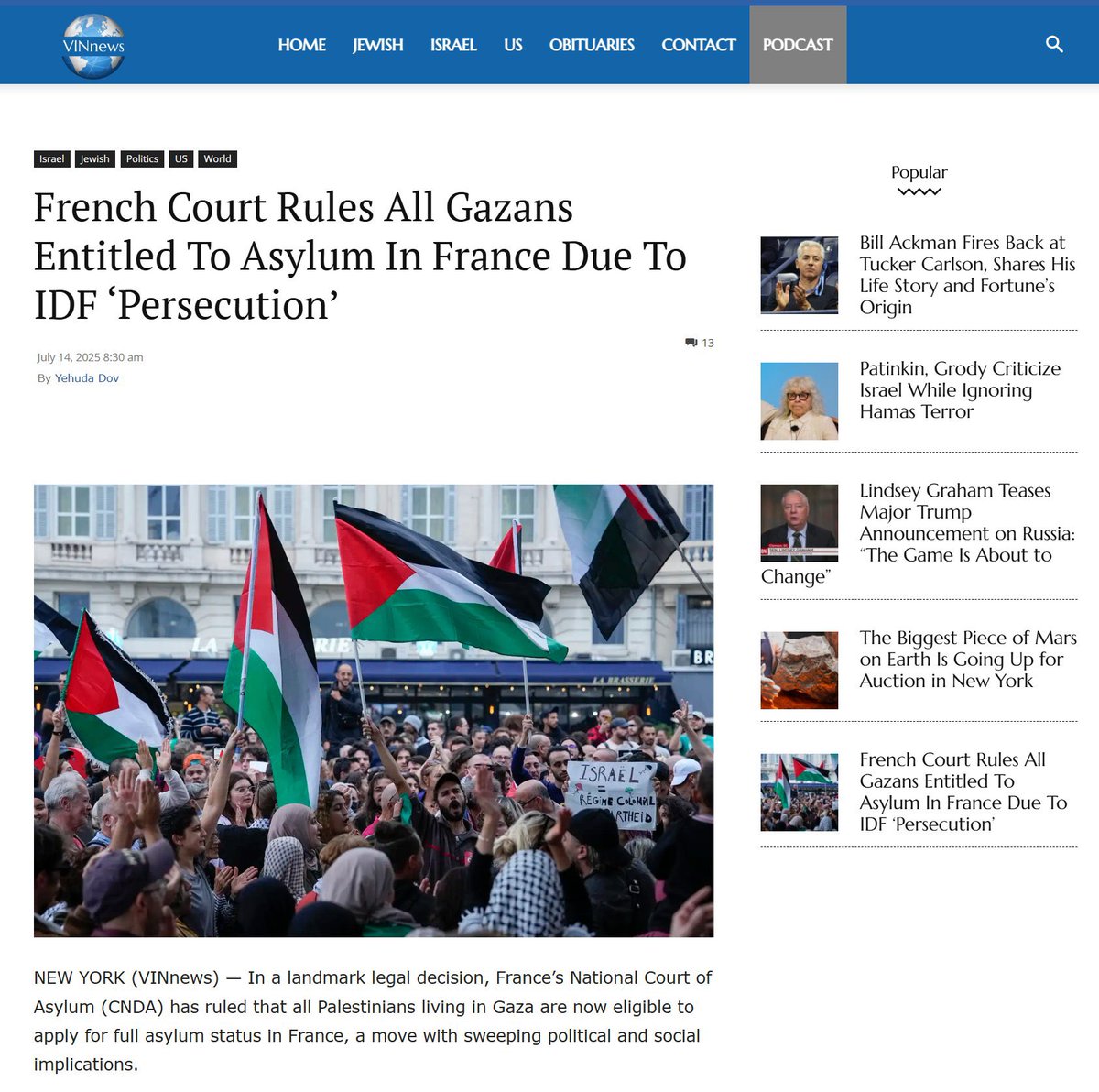 A French court has ruled that all Palestinians in Gaza qualify for asylum in France.
Good Decision, Gaza has became he’ll on earth for Palestians