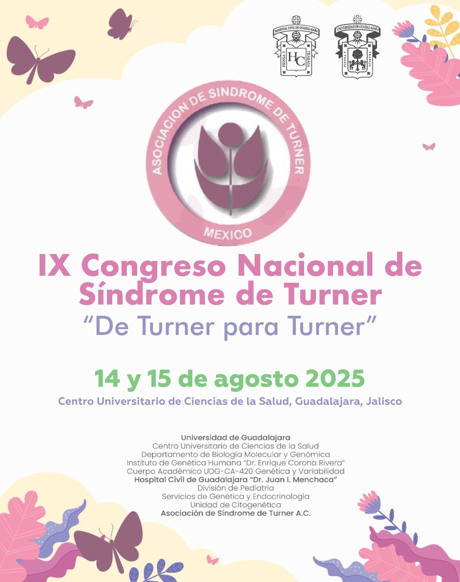 Invitamos a toda la #ComunidadCUCS ⚕ al IX Congreso Nacional de Síndrome de Turner "De Turner para Turner" 📣🧬

📅 14 y 15 de agosto de 2025
📍 Centro Universitario de Ciencias de la Salud (CUCS)

Consulta más información 👉 cucs.udg.mx/evento/