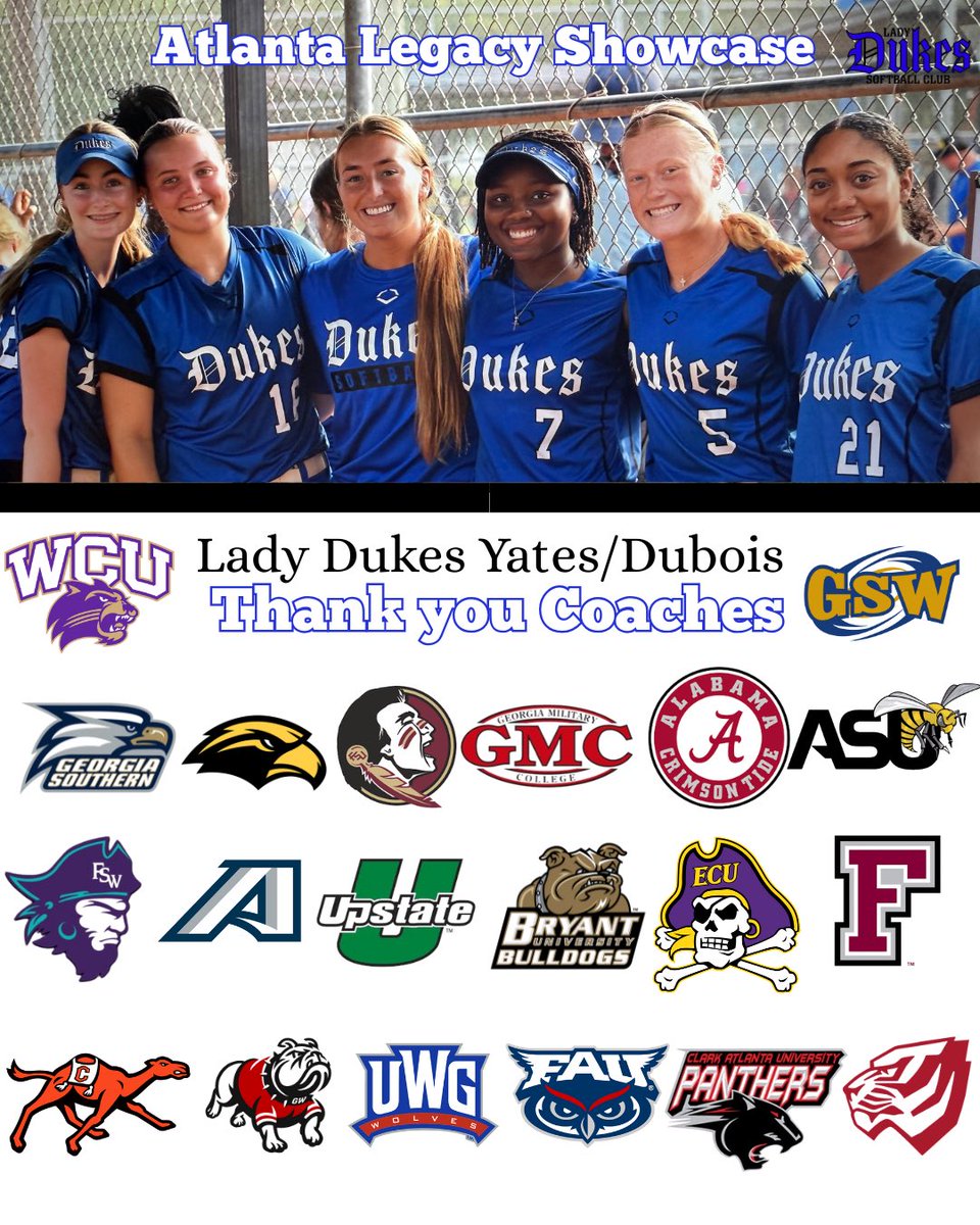 Lady Dukes Yates/Dubois (@ladydukesyates) on Twitter photo Thank you <a href="/legacyshowcase1/">Atlanta Legacy Showcase</a>
<a href="/Clift_coach/">Jim Clift</a> <a href="/_GSWSoftball/">GSW Softball</a> <a href="/Jake_Sandlin12/">Coach Sandlin</a> <a href="/kennedykrull_/">kennedy krull</a> <a href="/PeytonElzey11/">Peyton Elzey</a> <a href="/TCam_FSUSB/">Troy Cameron</a> <a href="/GMCJCSB/">Georgia Military College Softball</a> <a href="/adamarbour/">Adam Arbour</a> <a href="/JaneaMobley11/">Janea Mobley</a> <a href="/fswsoftball/">FSW Softball</a> <a href="/taylor_senter/">Taylor Senter</a> <a href="/biankabell27/">Bianka Bell</a> <a href="/PACKUPSTATE/">bryan pack</a> <a href="/CoachInouye/">Melissa Inouye</a> <a href="/Emily5Car/">Coach Carosone</a> <a href="/NickPuglisi/">Nick Puglisi</a> <a href="/UWGSoftball/">West Georgia Softball</a> <a href="/CoachJordanSB/">Jordan Clark</a> <a href="/defo25/">Stephanie DeFeo</a> Thank you <a href="/legacyshowcase1/">Atlanta Legacy Showcase</a>
<a href="/Clift_coach/">Jim Clift</a> <a href="/_GSWSoftball/">GSW Softball</a> <a href="/Jake_Sandlin12/">Coach Sandlin</a> <a href="/kennedykrull_/">kennedy krull</a> <a href="/PeytonElzey11/">Peyton Elzey</a> <a href="/TCam_FSUSB/">Troy Cameron</a> <a href="/GMCJCSB/">Georgia Military College Softball</a> <a href="/adamarbour/">Adam Arbour</a> <a href="/JaneaMobley11/">Janea Mobley</a> <a href="/fswsoftball/">FSW Softball</a> <a href="/taylor_senter/">Taylor Senter</a> <a href="/biankabell27/">Bianka Bell</a> <a href="/PACKUPSTATE/">bryan pack</a> <a href="/CoachInouye/">Melissa Inouye</a> <a href="/Emily5Car/">Coach Carosone</a> <a href="/NickPuglisi/">Nick Puglisi</a> <a href="/UWGSoftball/">West Georgia Softball</a> <a href="/CoachJordanSB/">Jordan Clark</a> <a href="/defo25/">Stephanie DeFeo</a>