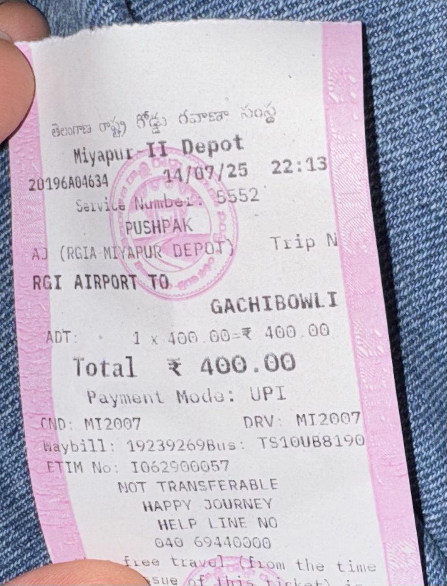 ritikgargg's tweet photo. The fare of Pushpak Bus service to Gachbowli from RGI Airport in Hyderabad has been hiked by 60% (from 250rs to 400rs). Was there any reason for such a steep hike?

@RGIAHyd @TGSRTCHQ https://t.co/Qzz3P040oh