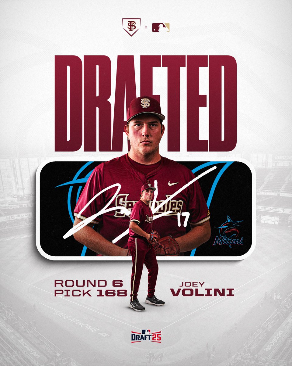 Joey Volini is the latest to be drafted by the Miami Marlins!

Three of the Marlins’ last four picks have been Seminoles, as Joey is our seventh draft pick overall in 2025.