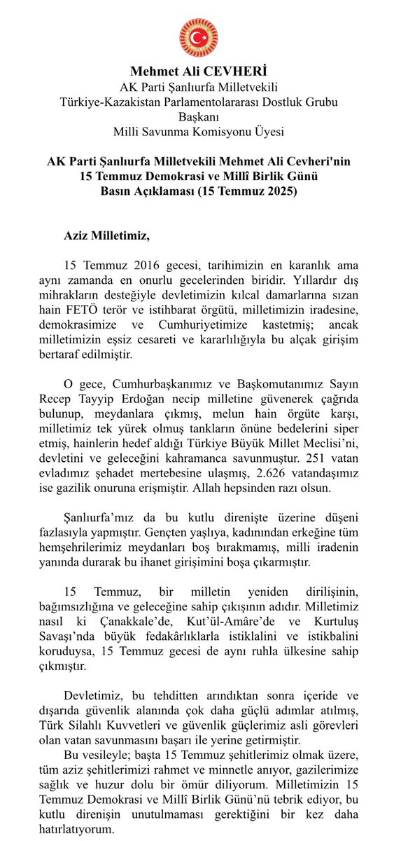 O gece millet, Meclis’i korudu; bayrağa, devlete, istiklale sahip çıktı. 15 Temmuz’un ruhu, bu milletin yüreğindedir.
 #15Temmuz