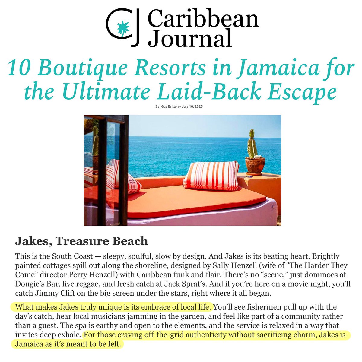 Jakes Hotel (@jakeshotel) on Twitter photo “For those craving off-the-grid authenticity without sacrificing charm, Jakes is Jamaica as it’s meant to be felt.” - 10 Boutique Resorts in Jamaica for the Ultimate Laid-Back Escape.
Thank you <a href="/caribjournal/">Caribbean Journal</a> ✨
Book your stay at jakeshotel.com “For those craving off-the-grid authenticity without sacrificing charm, Jakes is Jamaica as it’s meant to be felt.” - 10 Boutique Resorts in Jamaica for the Ultimate Laid-Back Escape.
Thank you <a href="/caribjournal/">Caribbean Journal</a> ✨
Book your stay at jakeshotel.com