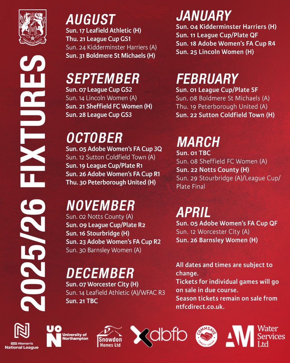 🤩 Our 2025/26 fixtures!

We begin our campaign at home to Leafield Athletic on 17th August! 👊

Season tickets remain on sale from ntfcdirect.co.uk! 🎟️

#ShoeArmy 👞