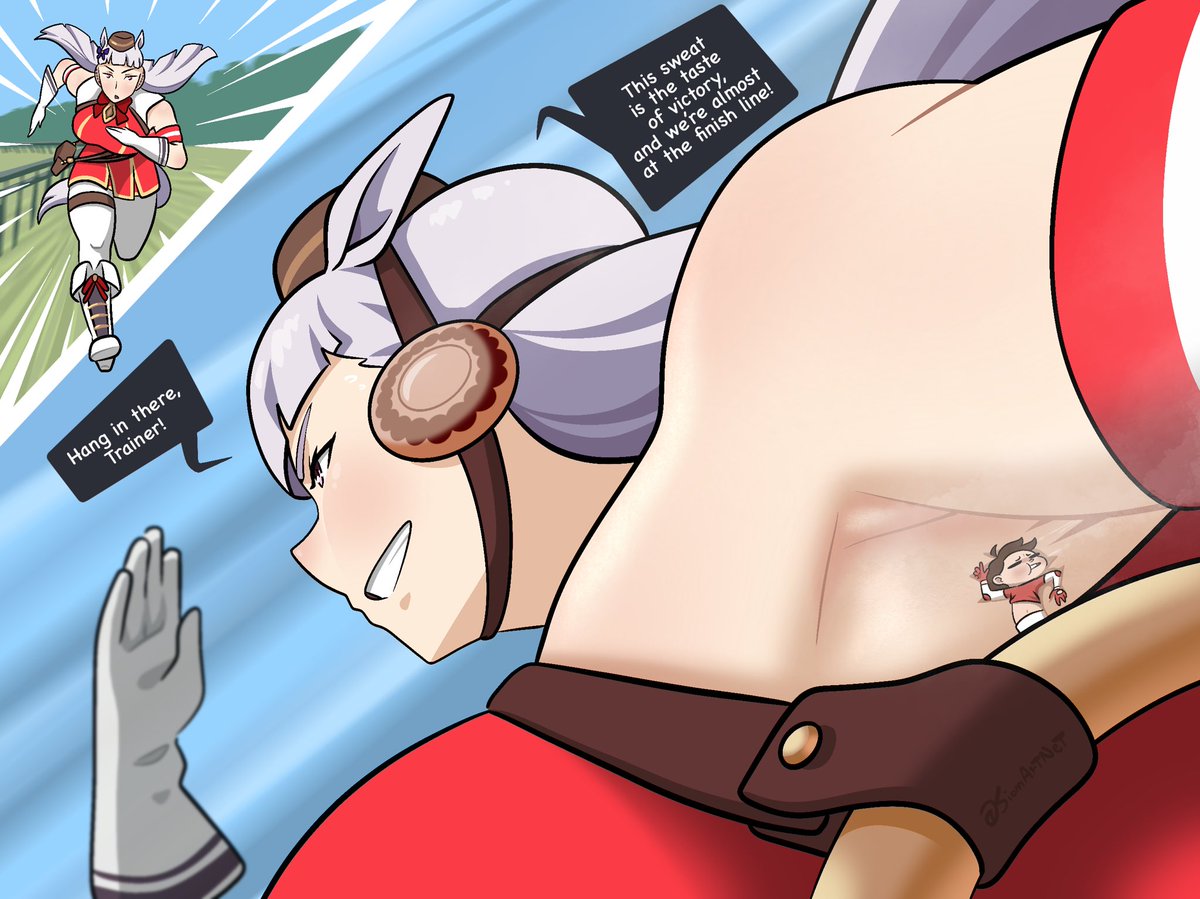 I have to say… I’m really enjoying the game. 
I think I’ll watch the anime too.
🤩🤩🤩

#sizetwittter #fanart #armpit 
#umamusume #goldship #comic