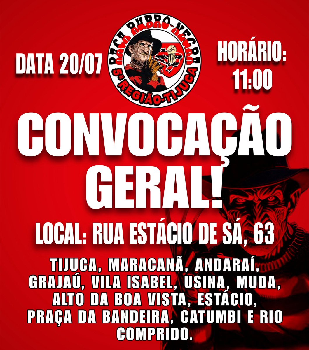 CONVOCAÇÃO GERAL!!

VOCÊ MORADOR DA GRANDE TIJUCA E ADJACÊNCIAS VENHA FAZER PARTE DA VOLTA DO MAIOR MOVIMENTO DE TORCIDAS DO BRASIL E FAÇA PARTE DESSE GRANDE MOMENTO HISTÓRICO!!

MAIS INFORMAÇÕES CHAMAR NA DM

JUNTOS SOMOS MAIS FORTES✊🏾
