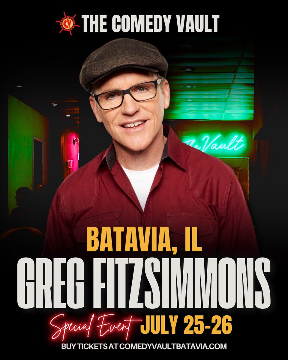 Greg Fitzsimmons (@gregfitzshow) on Twitter photo Chicagoland, I’ll see you next weekend at Batavia’s <a href="/comedy_vault/">Comedy Vault</a>. July 25-26. All my dates (and ticket links) at Fitzdog.com Chicagoland, I’ll see you next weekend at Batavia’s <a href="/comedy_vault/">Comedy Vault</a>. July 25-26. All my dates (and ticket links) at Fitzdog.com