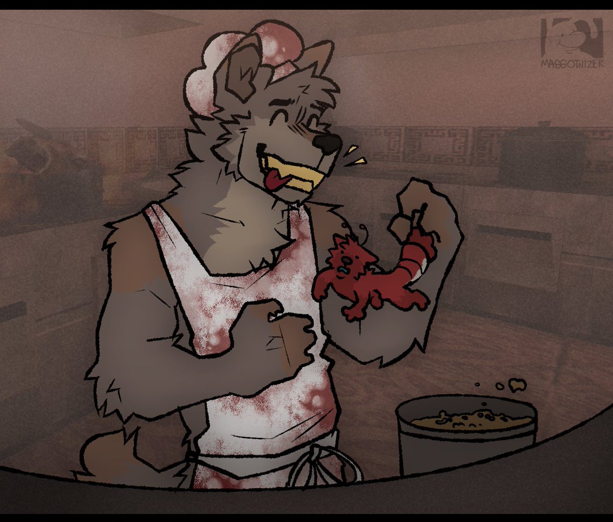 Maggotnizer's tweet image. Boiled lobster drawing for @wzlfpaws