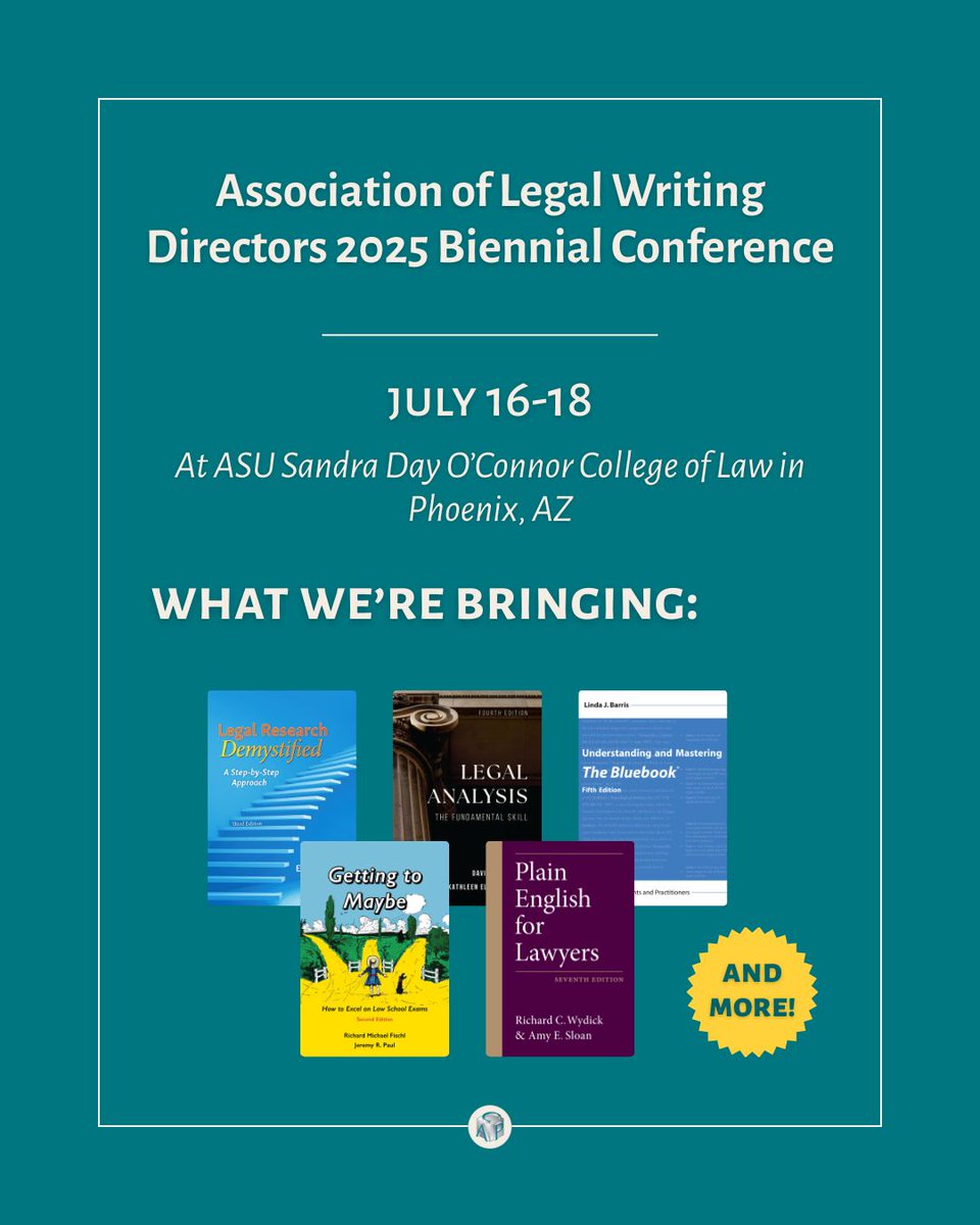 CAP is looking forward to seeing everyone at #ALWD this weekend! Don't miss our table in the book exhibit where you can learn about our newest releases, forthcoming titles, and popular books in #LegalWriting! ✍️✨📙