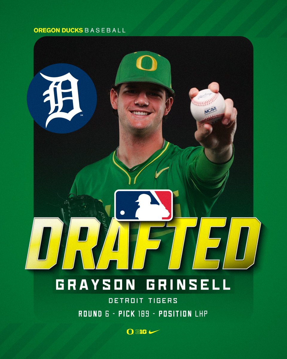 Oregon Duck Baseball (@oregonbaseball) on Twitter photo ๐๐ฎ๐๐ค๐ฅ๐ ๐๐ฉ
<a href="/graysongrinsell/">Grayson Grinsell</a> is Motor City bound. The Ducks' lefty picked by the <a href="/tigers/">Detroit Tigers</a> in the sixth round.
#GoDucks | #MLBDraft2025 ๐๐ฎ๐๐ค๐ฅ๐ ๐๐ฉ
<a href="/graysongrinsell/">Grayson Grinsell</a> is Motor City bound. The Ducks' lefty picked by the <a href="/tigers/">Detroit Tigers</a> in the sixth round.
#GoDucks | #MLBDraft2025