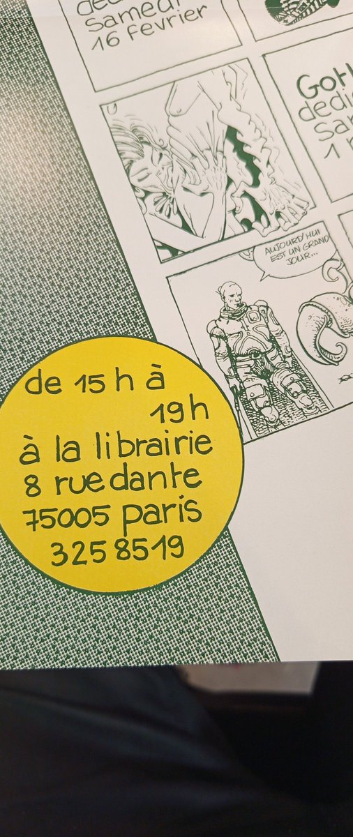 Et soudain bien pliée dans un vieux Cosey une affiche A3 annonçant les dédicaces de la librairie Temps Futurs pour les mois de février et mars, probablement 1980. Belle programmation. C'était donc là où se trouve désormais la librairie Momie BD rue Dante.