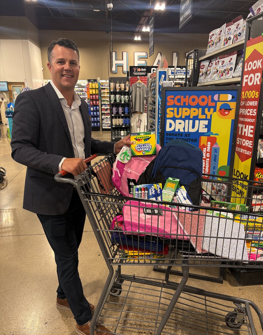 Superintendent Aaron Waldrip helped kick off the annual United Supermarkets School Supply Drive this morning with a school supply shopping trip of his own!

Now through July 27, shoppers can donate at checkout at any Lubbock United, Market Street, or Amigos location. All funds