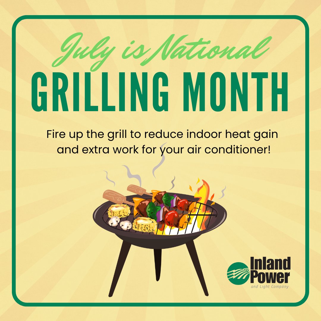July is Natioa Grilling Month! Fire up the grill to reduce indoor heat gain and extra work for your air conditioner.
🍖🥩☀️ #NationalGrillingMonth