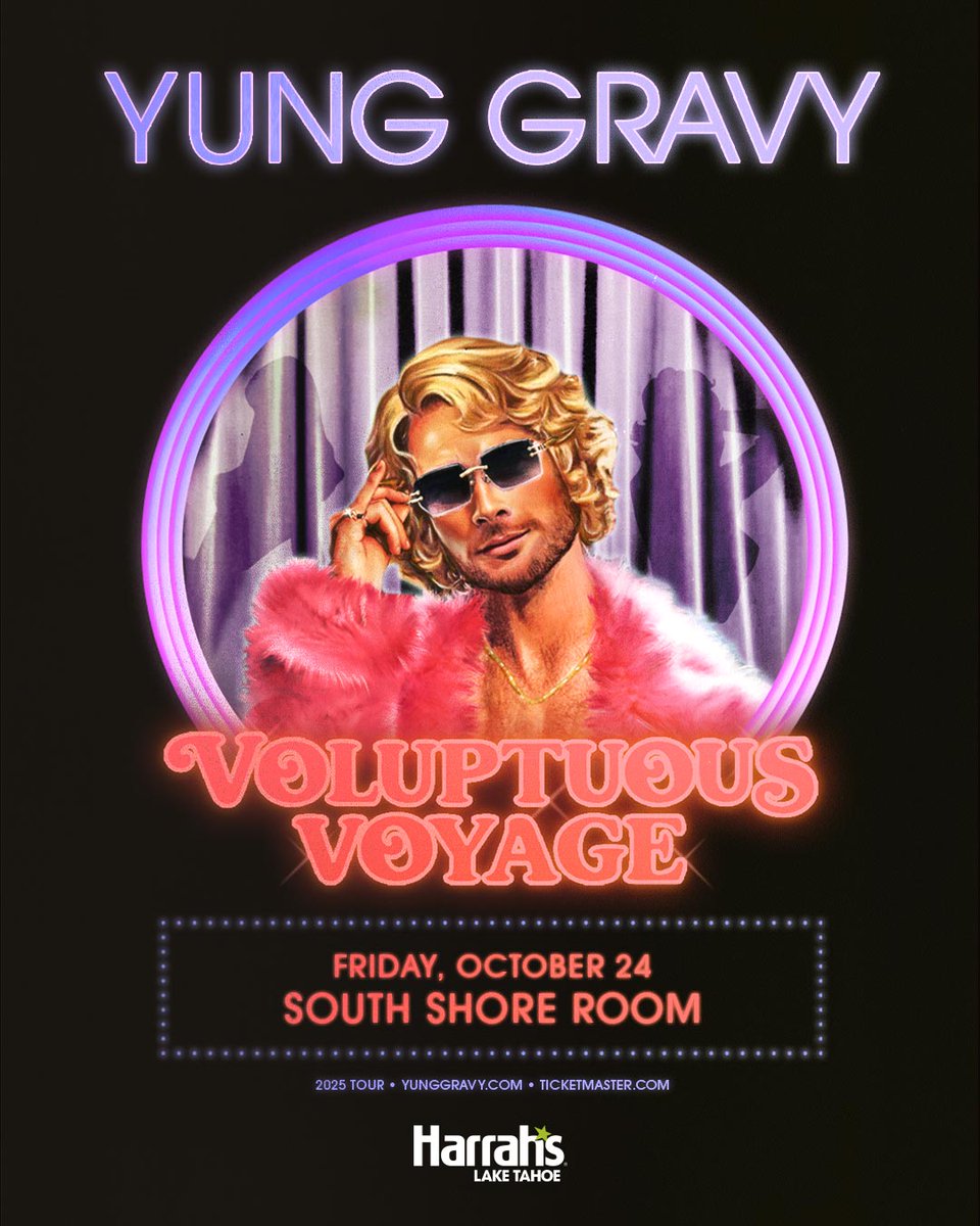 Yung Gravy is heading to the South Shore Room on Friday, October 24, 2025! 😍 ✨

🎟 Tickets On Sale: Friday, July 18 @ 10 AM
💥 Caesars Rewards Pre-Sale: Wednesday, July 16 @ 12 PM - Thursday, July 17 @ 10 PM
🔒 Code: CRYG