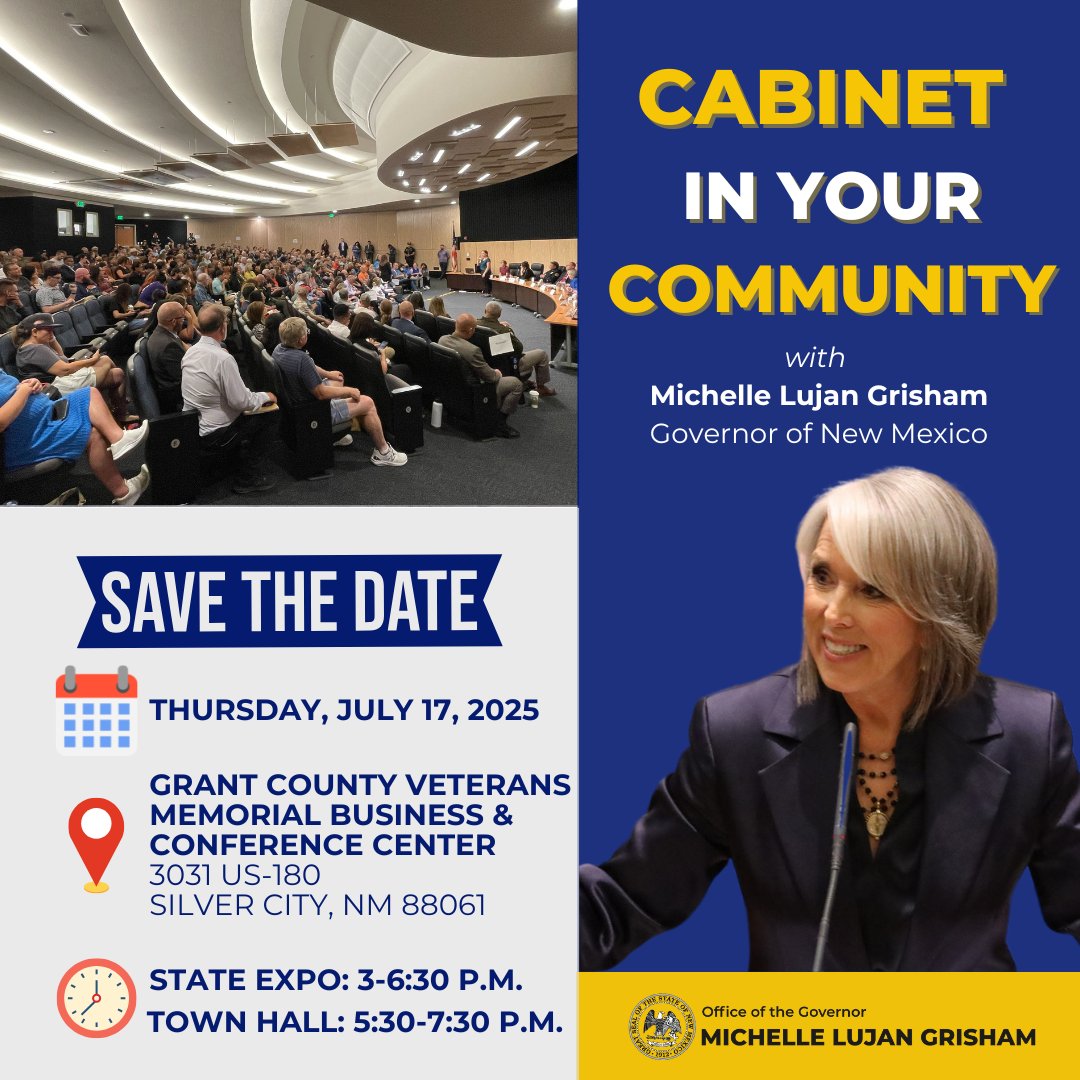 Silver City has shown incredible resilience during the Trout &amp; Buck fires. Join us 3-6:30 p.m. for our State Services Expo! Connect with <a href="/GovMLG/">Governor Michelle Lujan Grisham</a>'s team for recovery resources, Medicaid help, job opportunities, childcare info &amp; more. Together we’re stronger.
