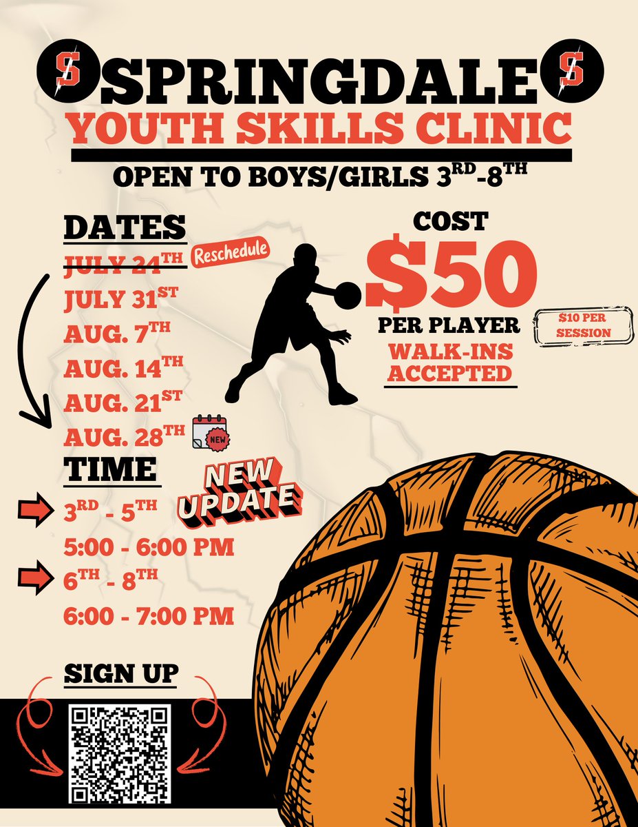 We had to make some adjustments to our Skills Clinic! Please review the flyer below!

Our age brackets have changed from 1st-3rd and 4th-8th to 3rd-5th and 6th-8th.

Spots are almost full. We have only 8 spots remaining in the skills clinic! Sign up now!

docs.google.com/forms/d/e/1FAI…