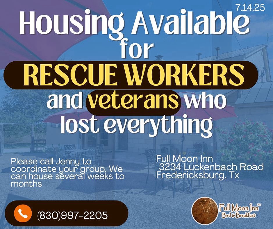 JennyTexas1's tweet image. 🚨🇺🇸urgent!!! We have already coordinated ‼️free‼️housing for 375 1st responder/SAR TEAMS in the TX Hill Country. Please call/text (830)997-2205 🚨
🇺🇸If you are a veteran who lost everything in the flood, we can place you in FREE Housing for 2weeks to 3 months. Please call/text:…