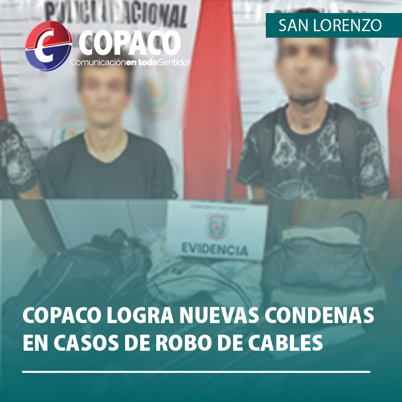 SAN LORENZO | COPACO logra nuevas condenas por robo de cables.
Nuevas sentencias, con penas de cárcel, fueron dictadas contra involucrados en hechos que afectaron la infraestructura de la compañía.
Ya son 8 condenas efectivas en 2025.
🔗Lee más: goo.su/dIaM
