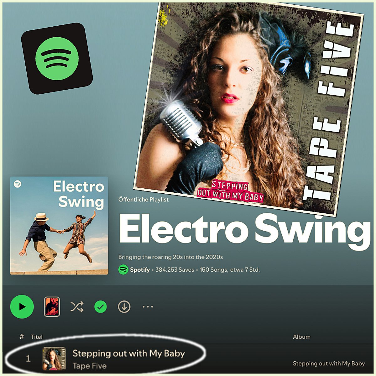 TapeFive's tweet image. “Ooops we did it again!” 😎
Thanks for being at this pole position of that great Spotify playlist called “Electro Swing”…
#Spotify #spotifyplaylist #spotifyartist #electroswing #electroswingdancer #neoswing #swingmusic #musicproducer