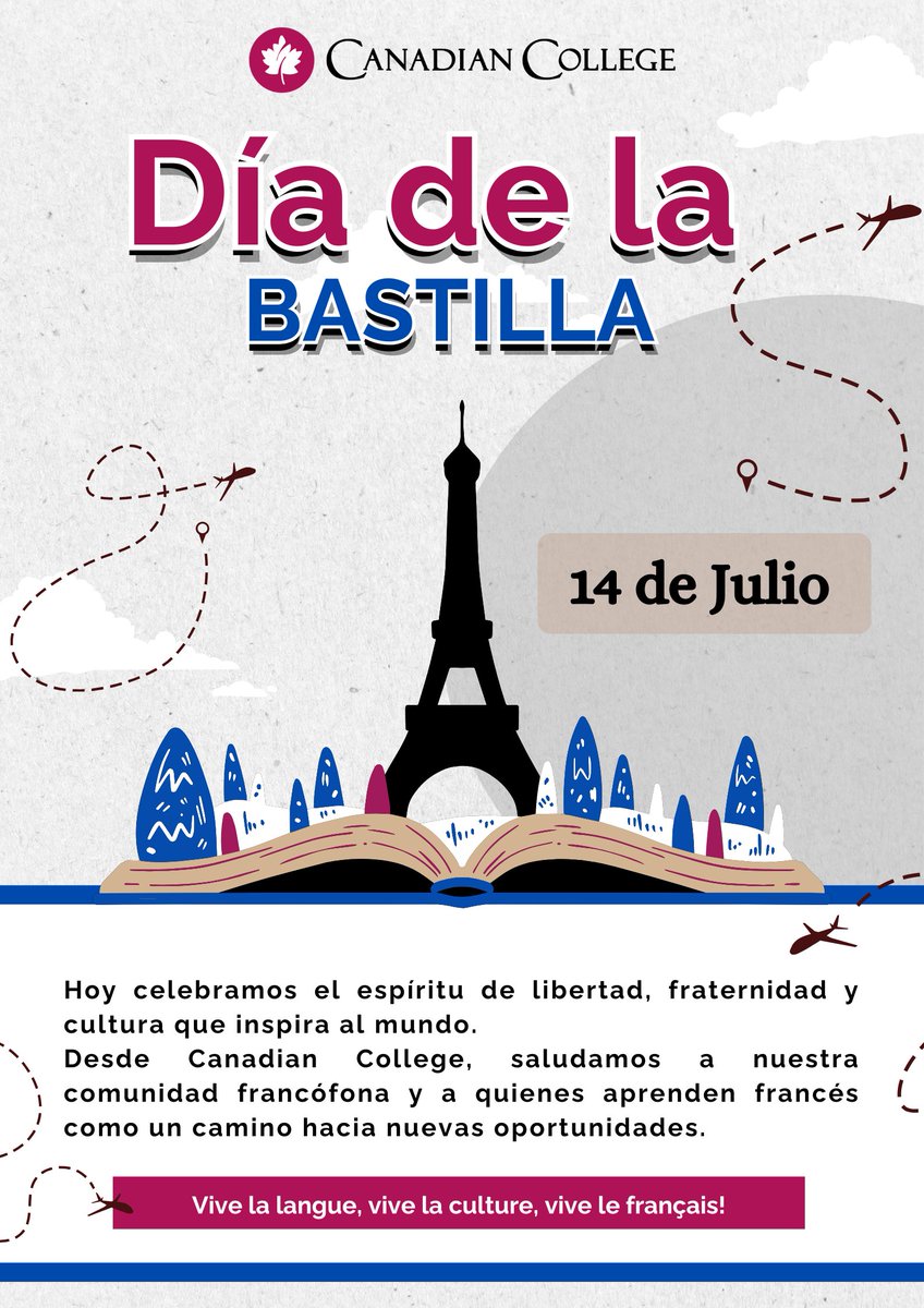 canadian_col's tweet image. Hoy celebramos el espíritu de libertad, cultura y aprendizaje que inspira a millones en el mundo francófono. 🇫🇷
En Canadian College, aprender francés es también abrirse a nuevas oportunidades.

🥐 Vive la langue, vive la culture, vive le français!
#14Juillet #LenguasQueConectan